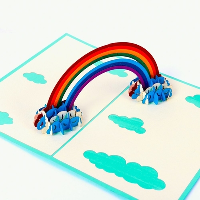 Carta DIY, 3D dimensione felice di pop-up dell'arcobaleno del ODM dell'OEM del biglietto di auguri per il compleanno A5